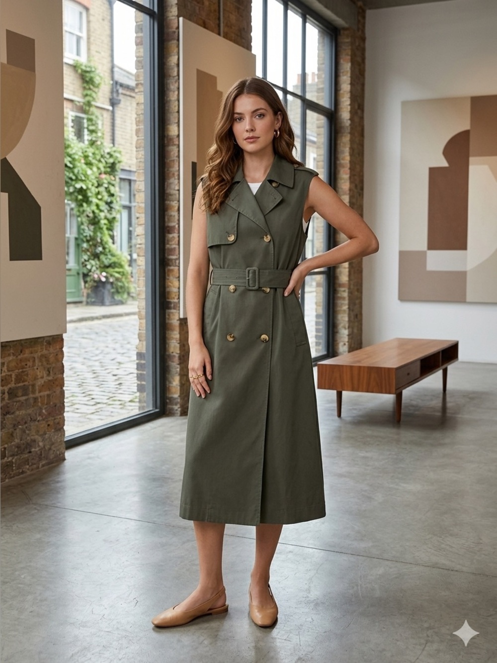 S. LONG BELTED VEST TRENCH COAT - Picture 3 of 8
